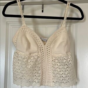 Zara Crochet Knit Peplum Tank – Off White | Size Small